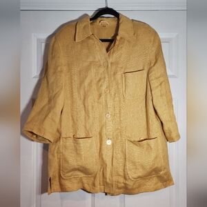 Mustard Yellow Linen Button Up Blazer Jacket